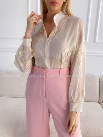 Blúzka s 3D kvetmi maslovo- béžová A 207