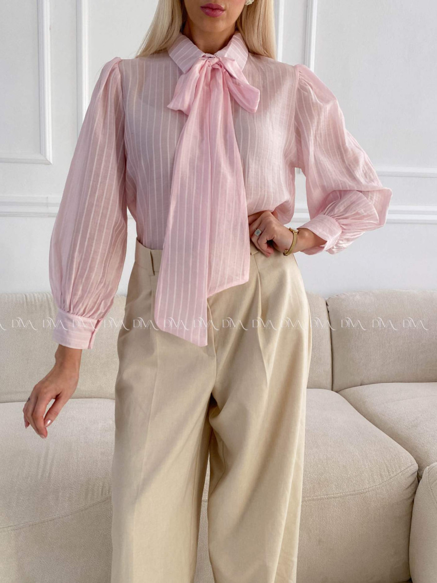 Ľahká pruhovaná blúzka ružová s mašľou A 209