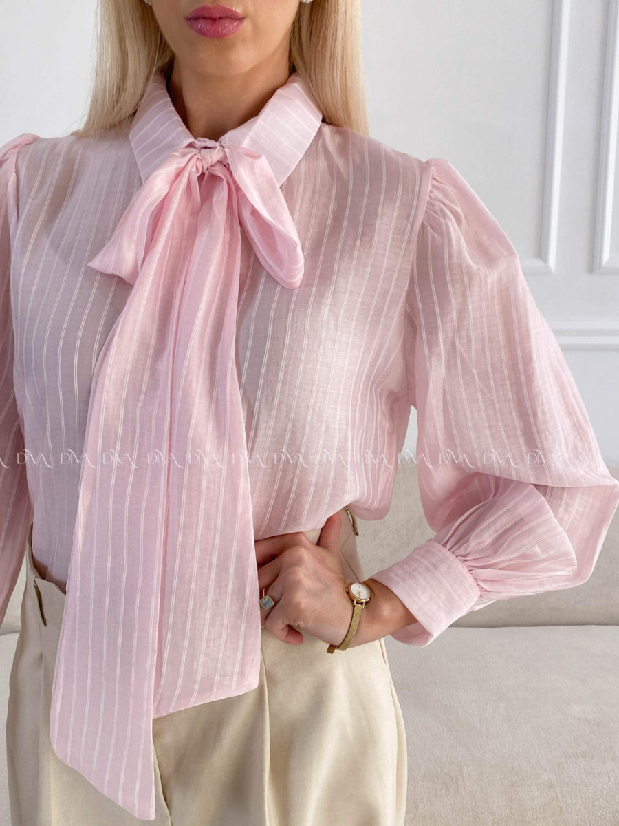 Ľahká pruhovaná blúzka ružová s mašľou A 209