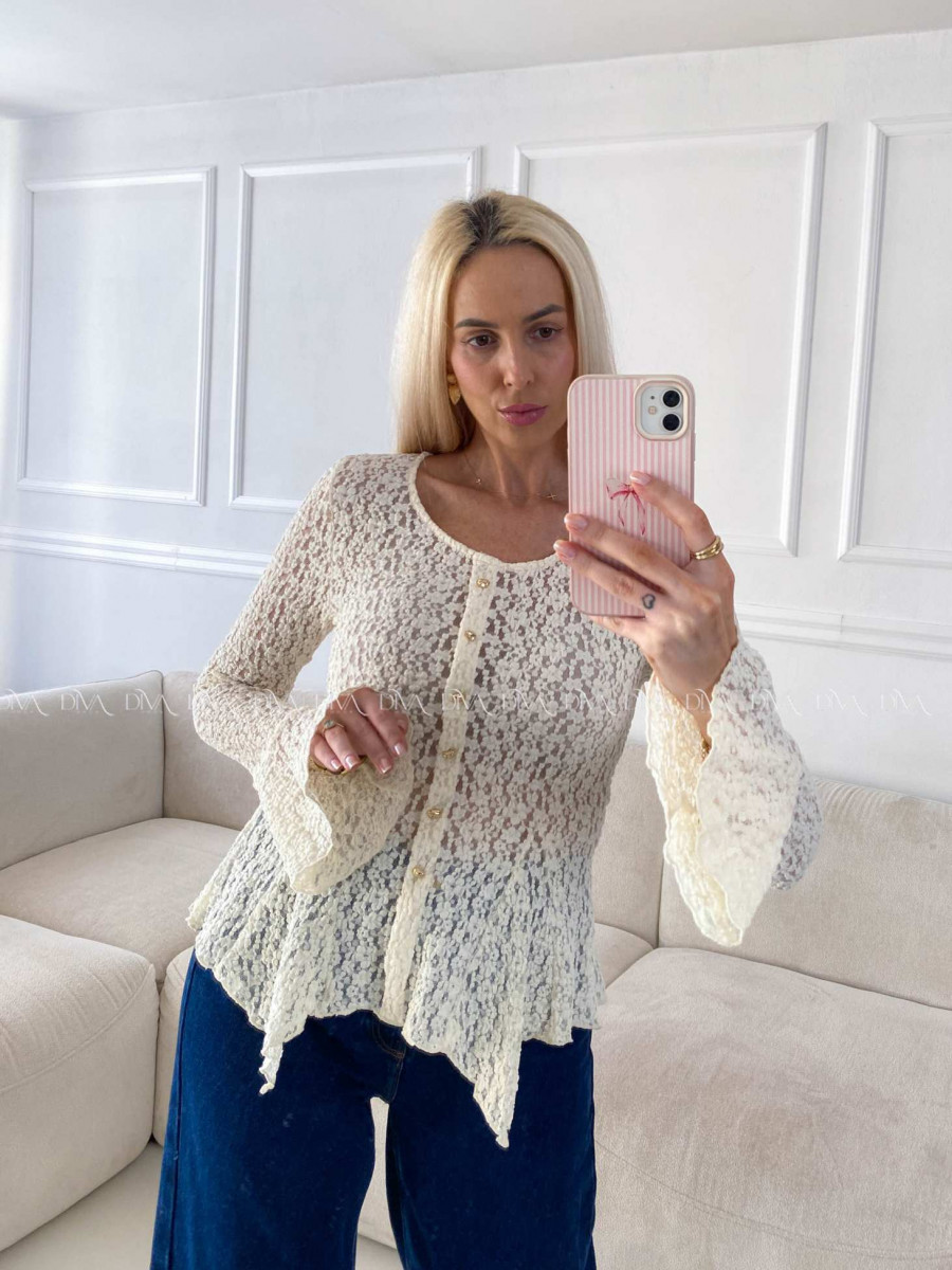 Krajkovaný asymetrický top ecru A 228