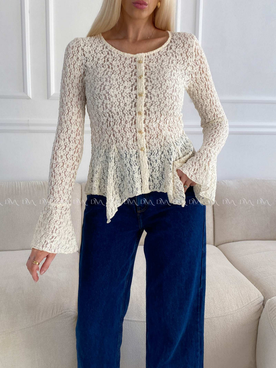 Krajkovaný asymetrický top ecru A 228