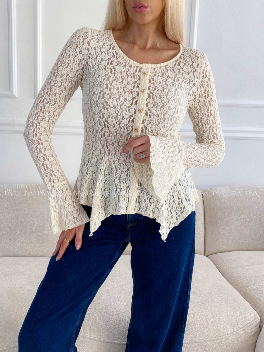 Krajkovaný asymetrický top ecru A 228