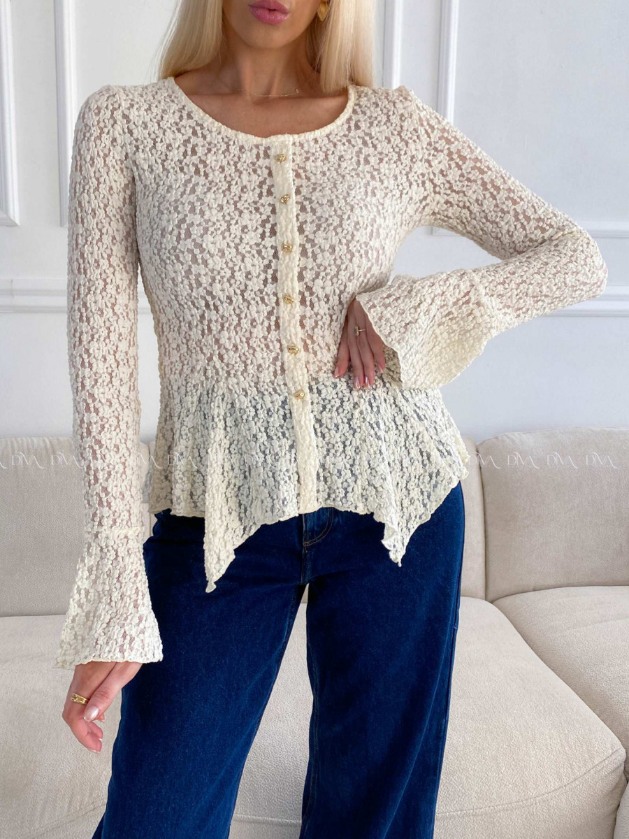 Krajkovaný asymetrický top ecru A 228