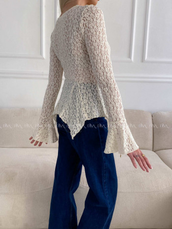 Krajkovaný asymetrický top ecru A 228