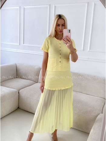 Úpletový elegantný komplet s plisom žltý A 224