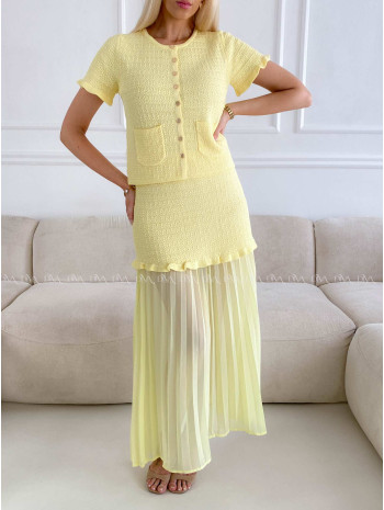 Úpletový elegantný komplet s plisom žltý A 224