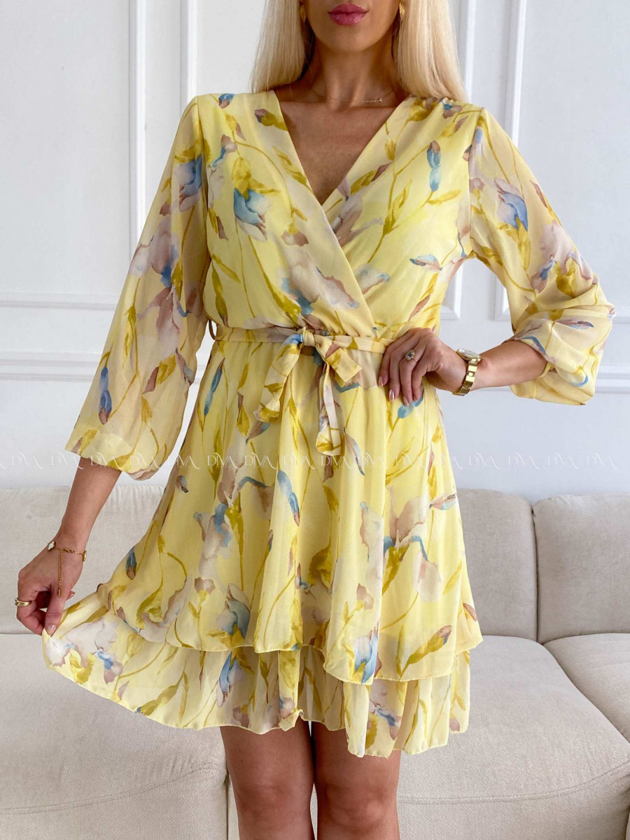 Ľahké kvetinové šaty magnolia žlté A 229