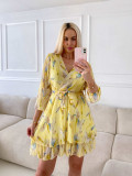 Ľahké kvetinové šaty magnolia žlté A 229