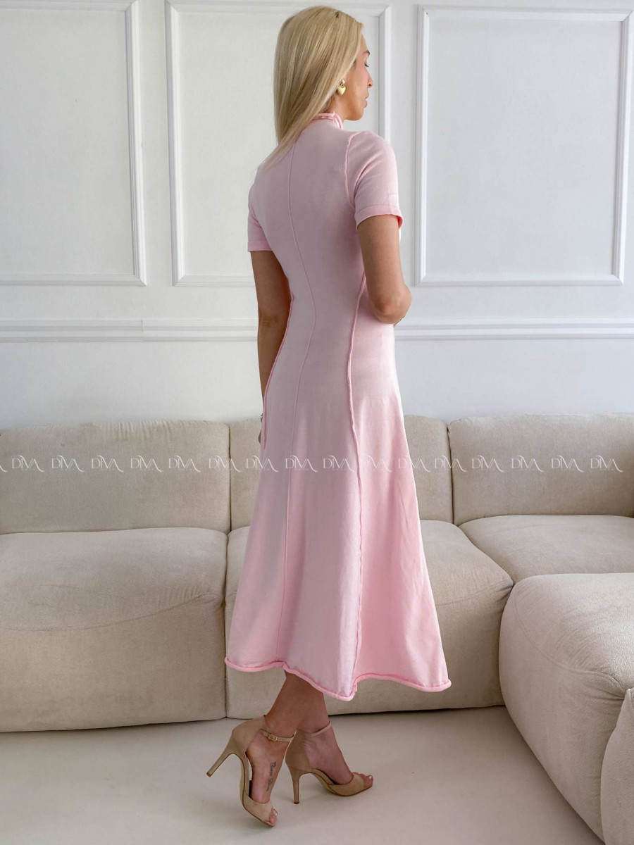Úpletové midi šaty A-čkové baby pink A 226