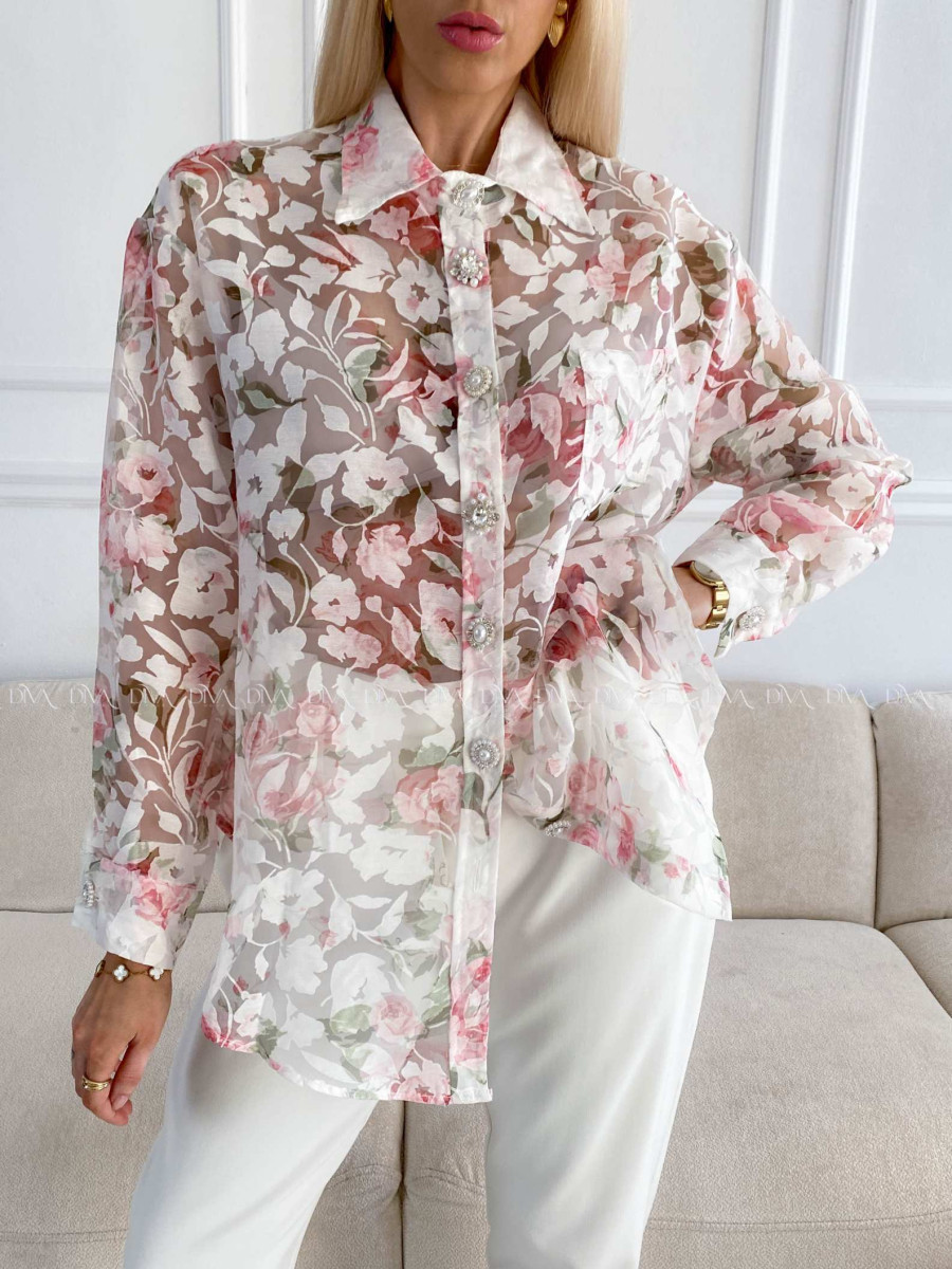 Transparentná blúzka flora s kamienkovými gombíkmi A 220