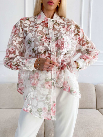 Transparentná blúzka flora s kamienkovými gombíkmi A 220