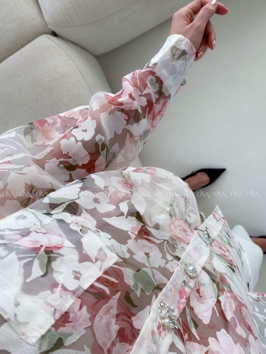 Transparentná blúzka flora s kamienkovými gombíkmi A 220