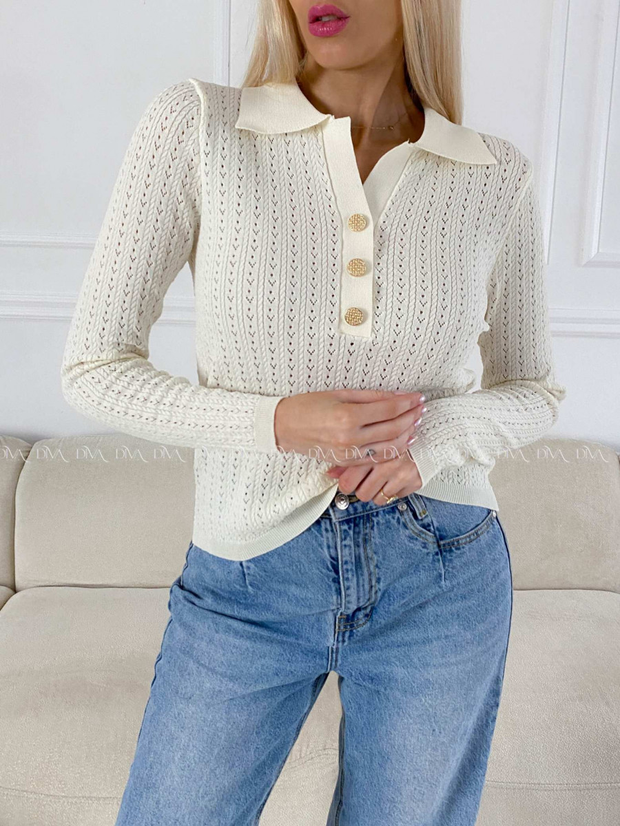 Dierkovaný svetrík s gombíkmi ecru AB 19