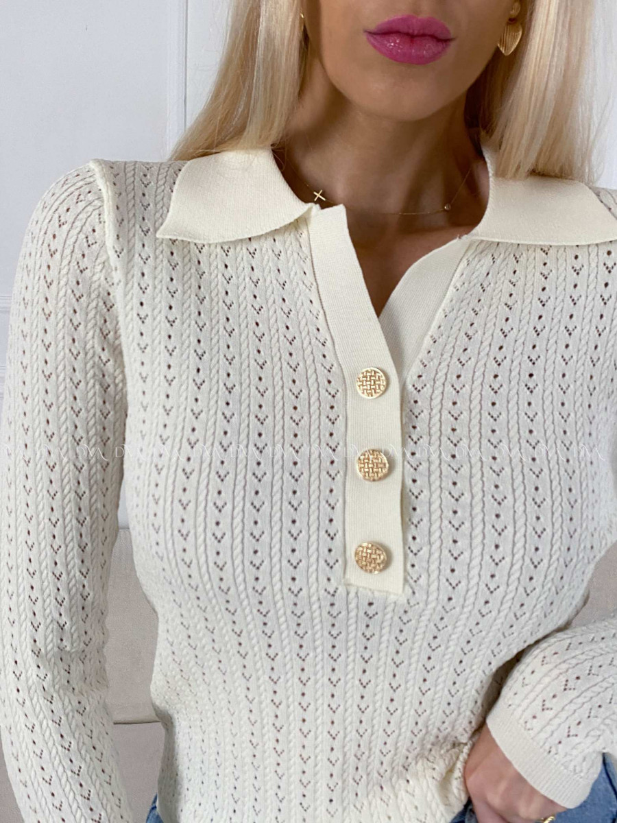 Dierkovaný svetrík s gombíkmi ecru AB 19