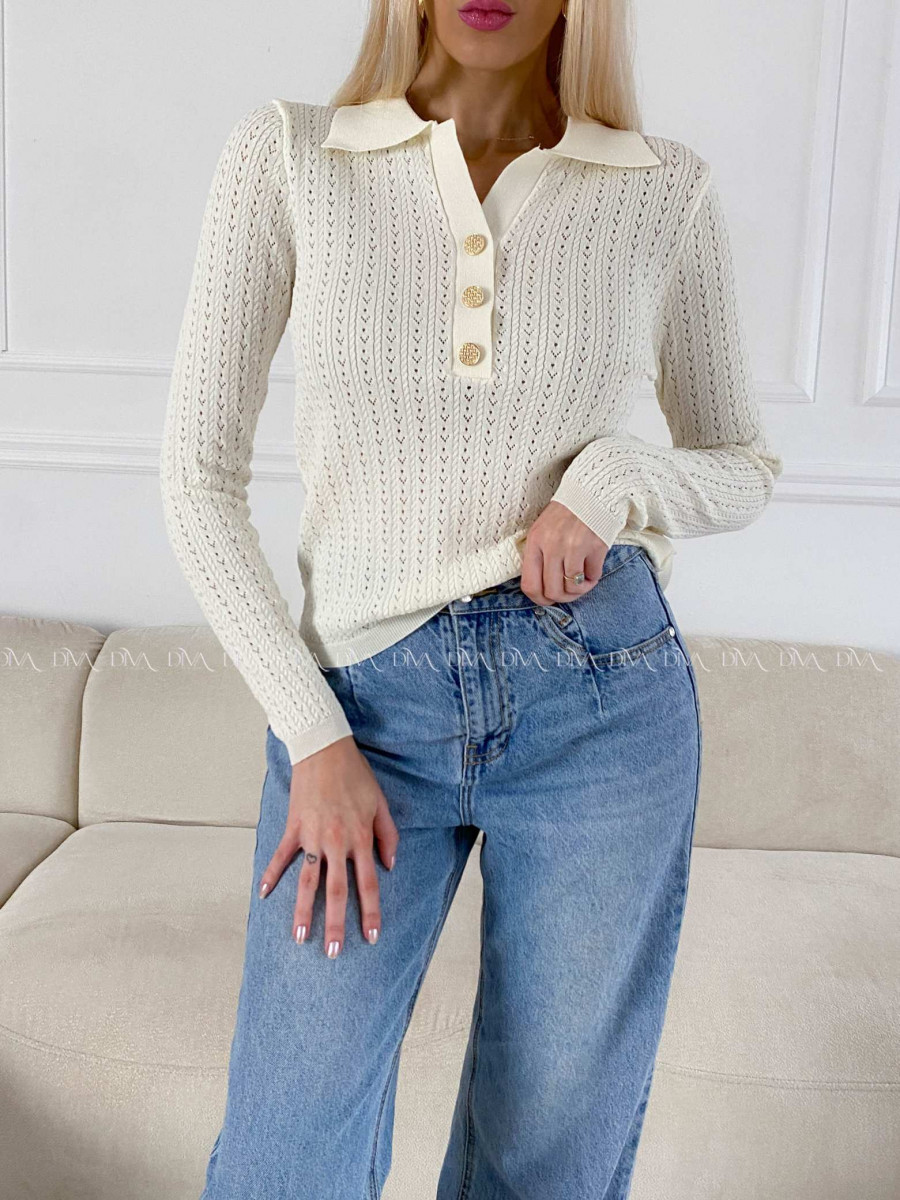 Dierkovaný svetrík s gombíkmi ecru AB 19