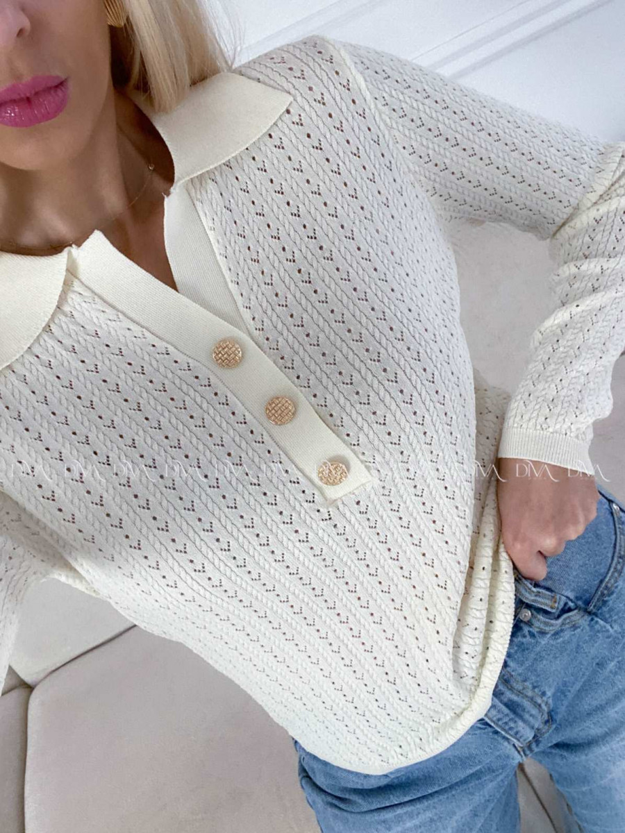 Dierkovaný svetrík s gombíkmi ecru AB 19