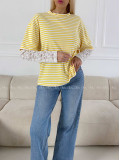 Bavlnené pruhované tričko s krajkou žlté AB 1
