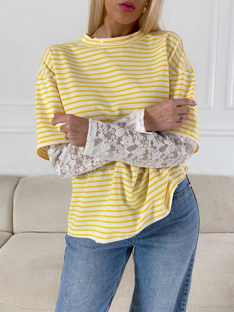 Bavlnené pruhované tričko s krajkou žlté AB 1