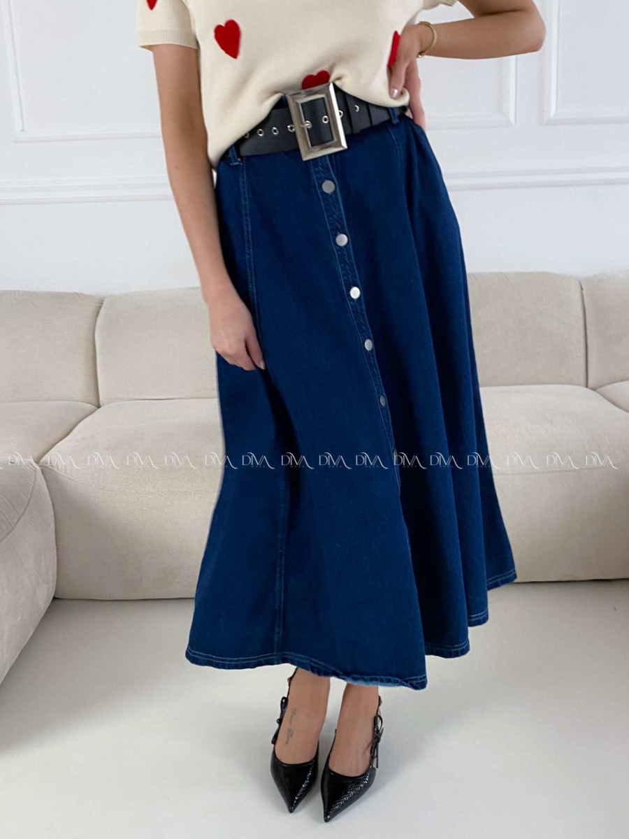 Riflová A - sukňa s gombíkmi tmavo modrá AB 14