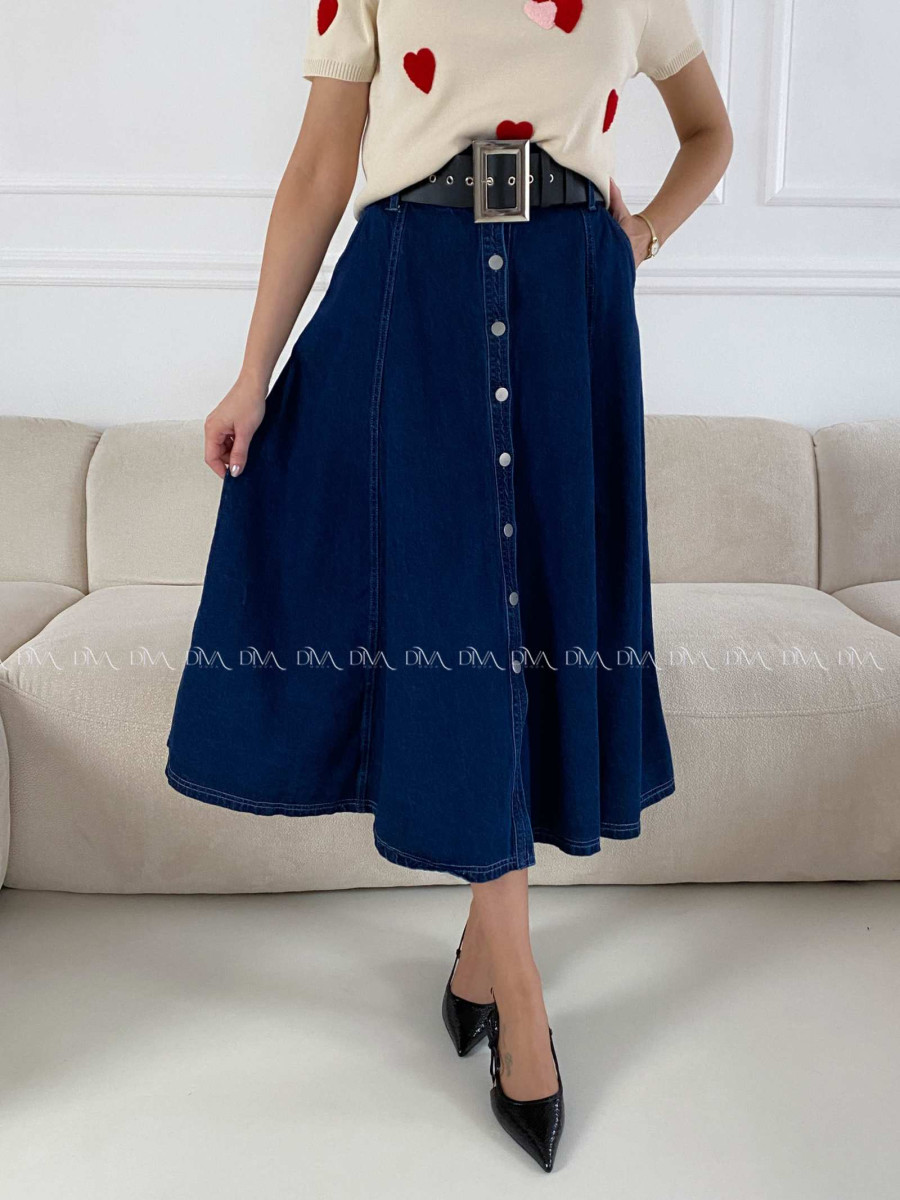 Riflová A - sukňa s gombíkmi tmavo modrá AB 14