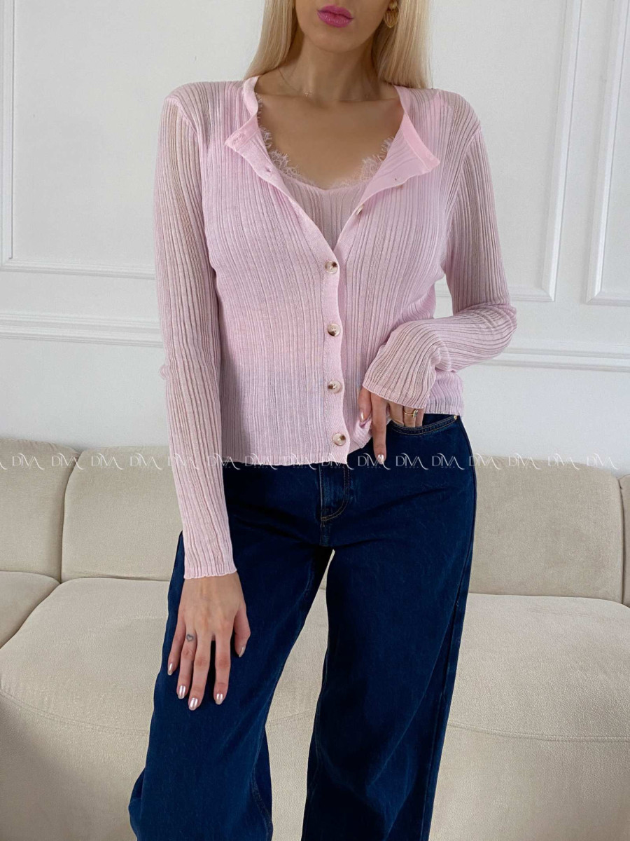 Tenký kardigan s tielkom baby pink AB 21