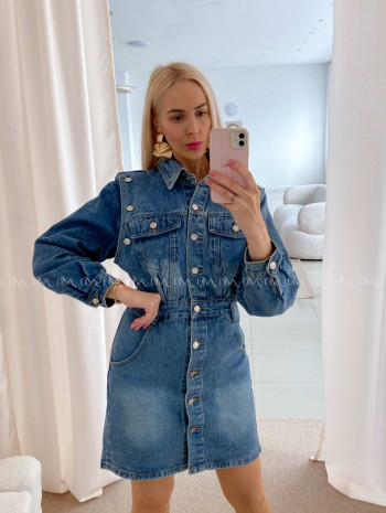 Riflové šaty s odopínateľnými rukávmi modré AB 29