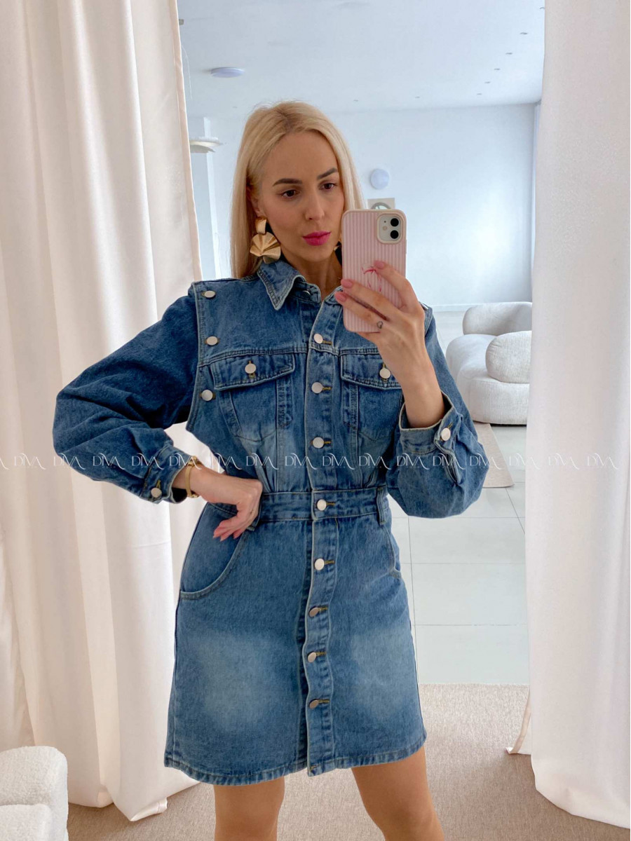 Riflové šaty s odopínateľnými rukávmi modré AB 29