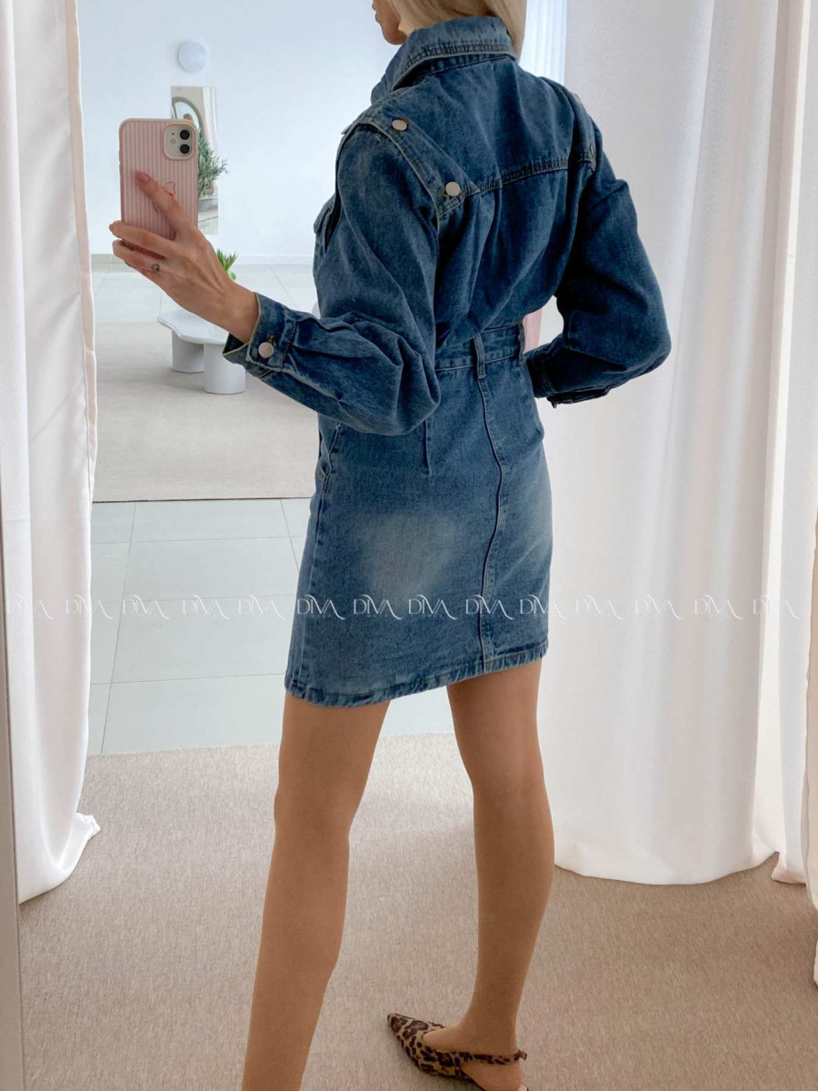 Riflové šaty s odopínateľnými rukávmi modré AB 29