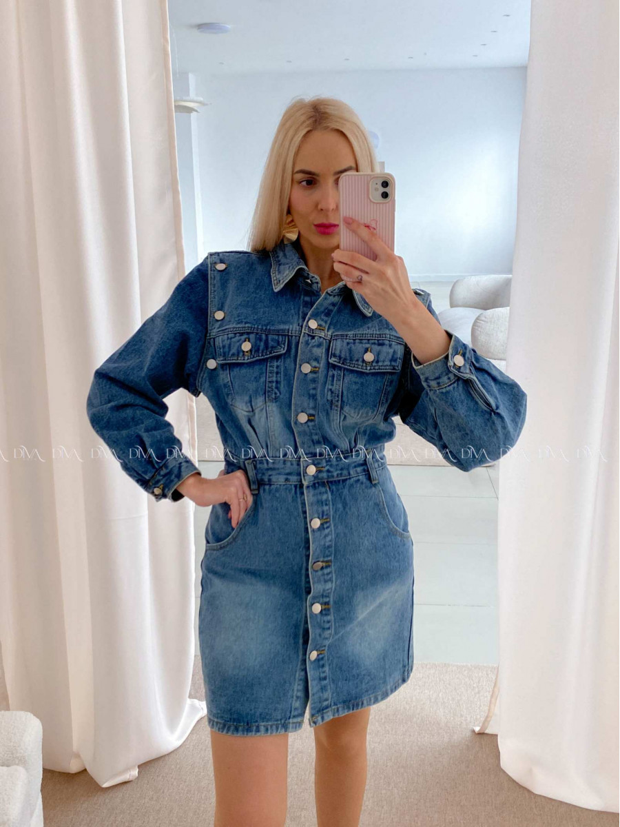 Riflové šaty s odopínateľnými rukávmi modré AB 29