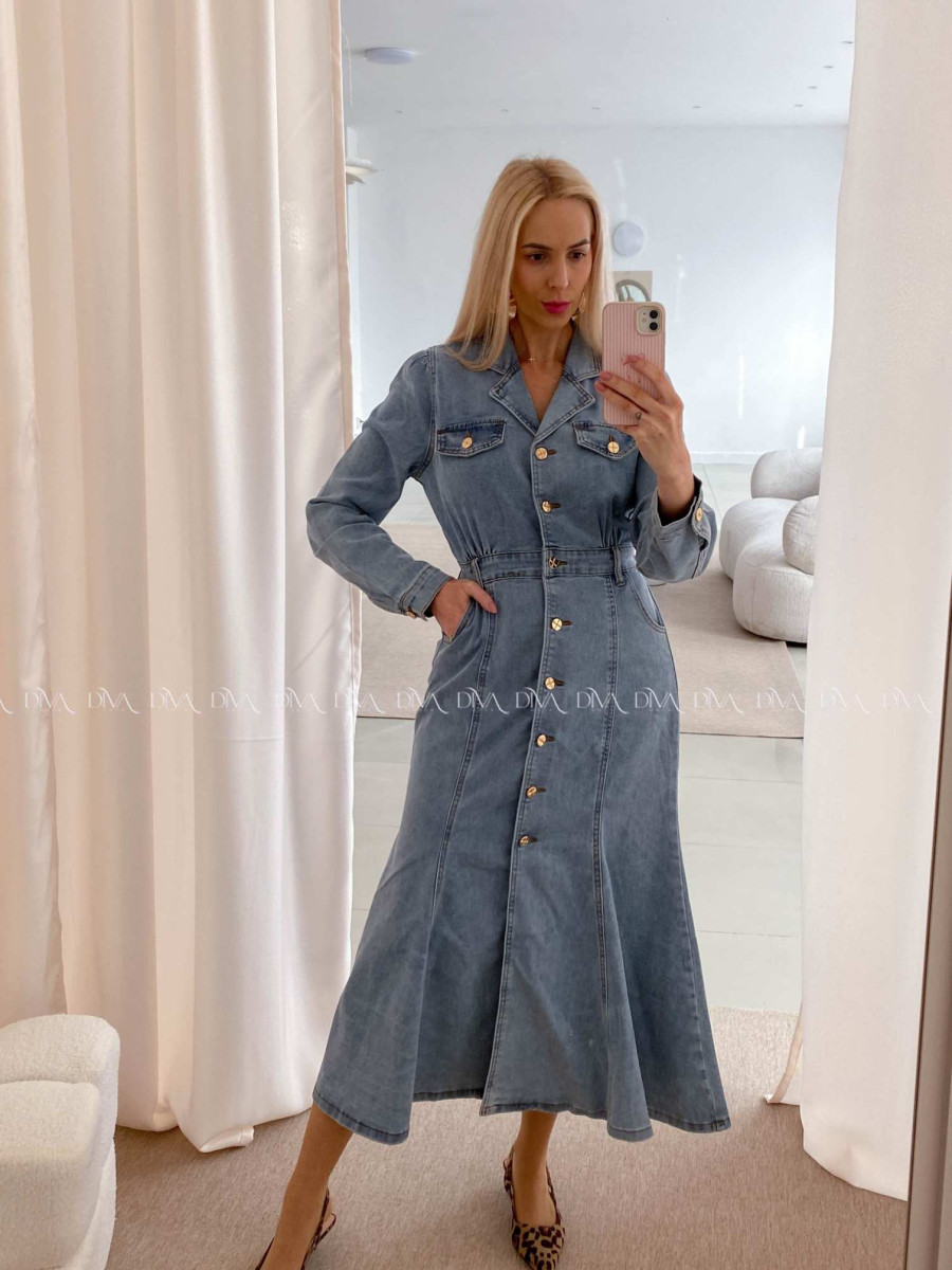 Riflové maxi šaty siluette modré AB 27