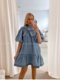 Riflové šaty s mašľou modré AB 28