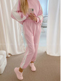 Hladký ležérny komplet s pruhom baby pink AB 26
