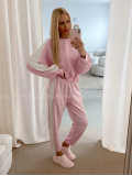 Hladký ležérny komplet s pruhom baby pink AB 26