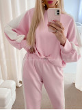 Hladký ležérny komplet s pruhom baby pink AB 26