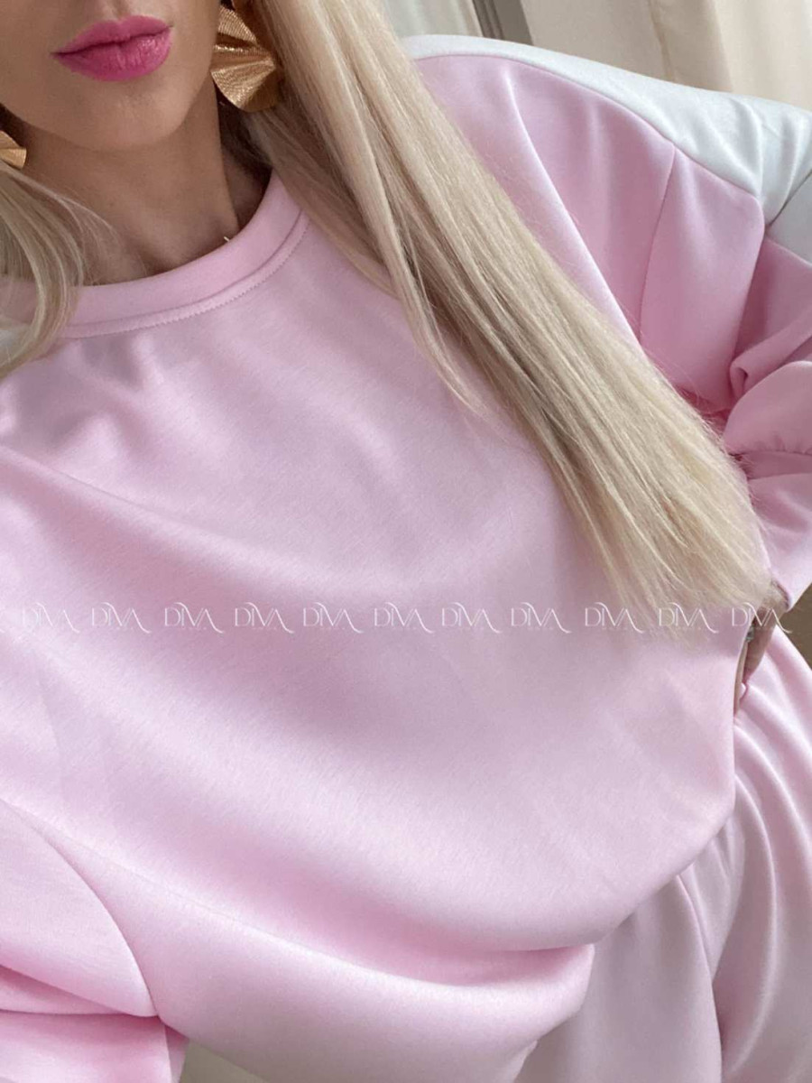 Hladký ležérny komplet s pruhom baby pink AB 26