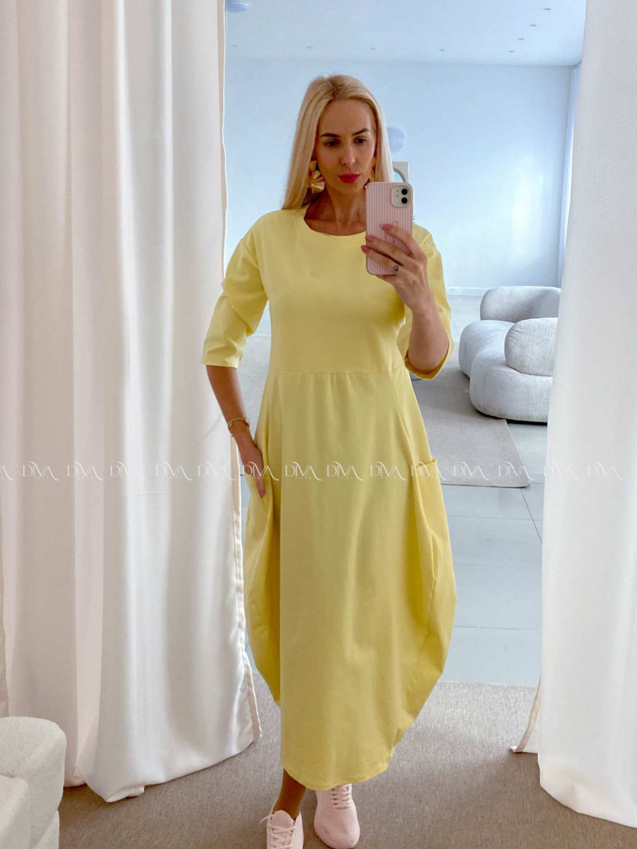 Športové maxi šaty v hruškovom strihu žlté AB 16