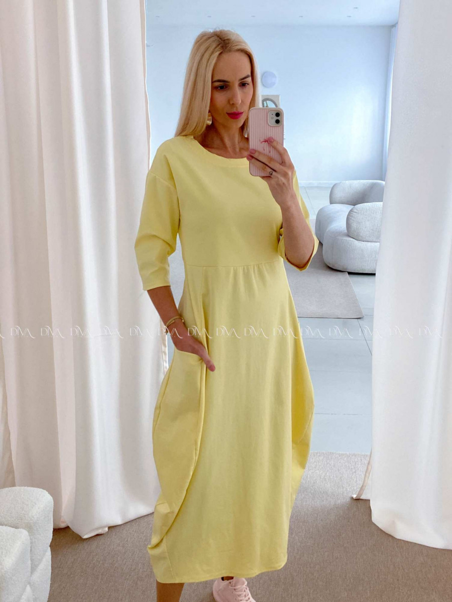 Športové maxi šaty v hruškovom strihu žlté AB 16