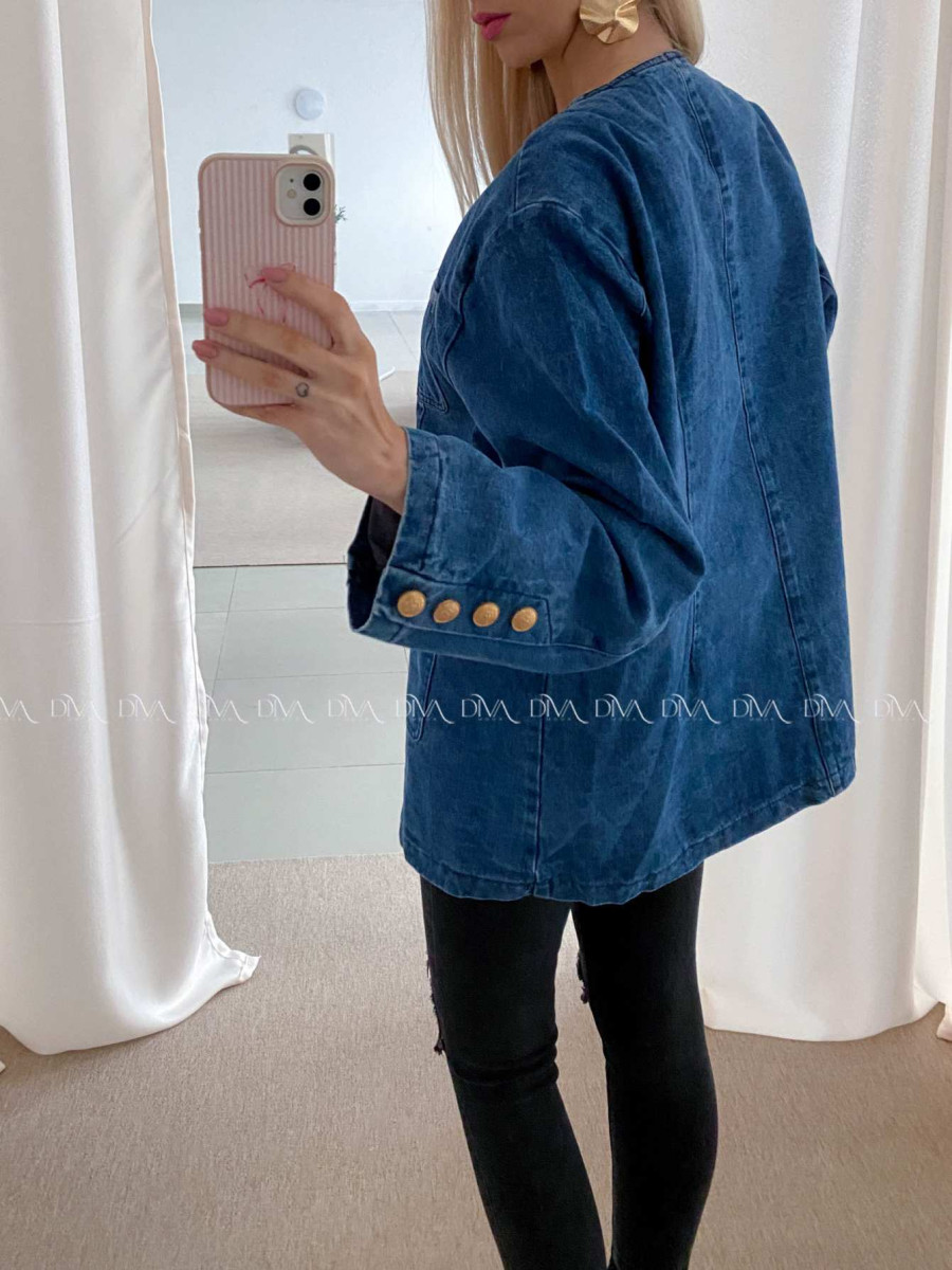 Oversize riflová bunda so zdobenými gombíkmi modrá AB 30