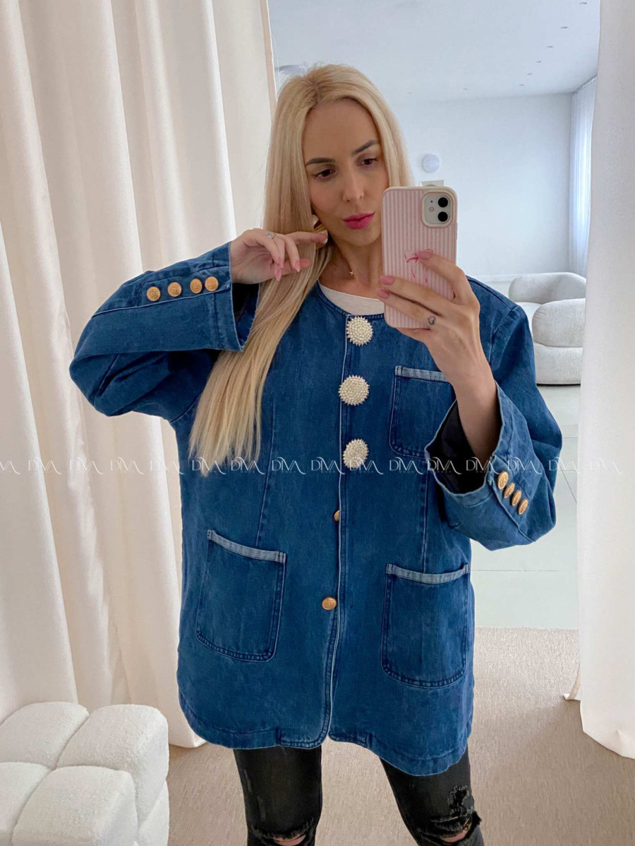 Oversize riflová bunda so zdobenými gombíkmi modrá AB 30
