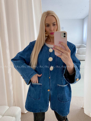 Oversize riflová bunda so zdobenými gombíkmi modrá AB 30