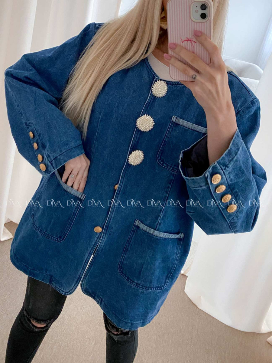 Oversize riflová bunda so zdobenými gombíkmi modrá AB 30