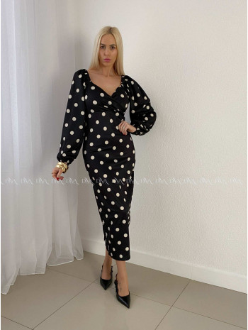 Bodkované púzdrové midi šaty čierne AB 44