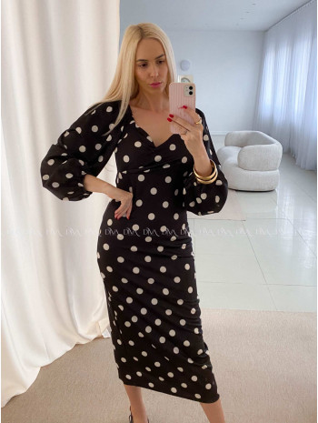 Bodkované púzdrové midi šaty čierne AB 44