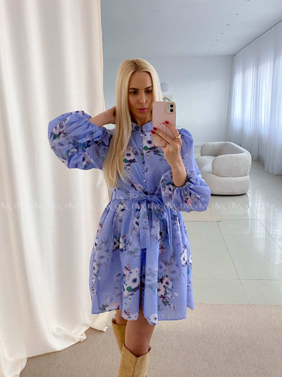 Bavlnené kvetované šaty Leila s prímesou ľanu modré AB 47