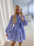 Bavlnené kvetované šaty Leila s prímesou ľanu modré AB 47