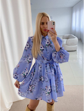 Bavlnené kvetované šaty Leila s prímesou ľanu modré AB 47