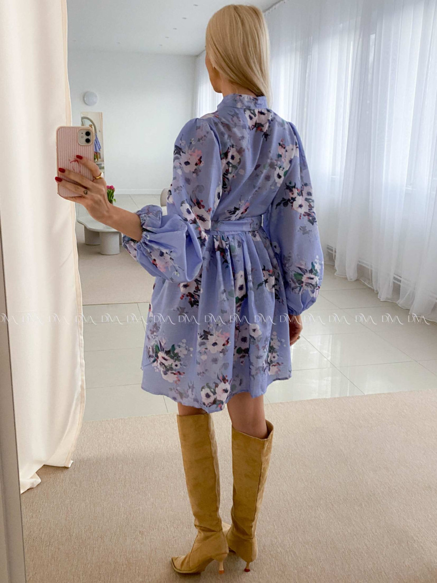 Bavlnené kvetované šaty Leila s prímesou ľanu modré AB 47