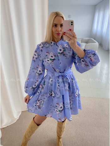 Bavlnené kvetované šaty Leila s prímesou ľanu modré AB 47