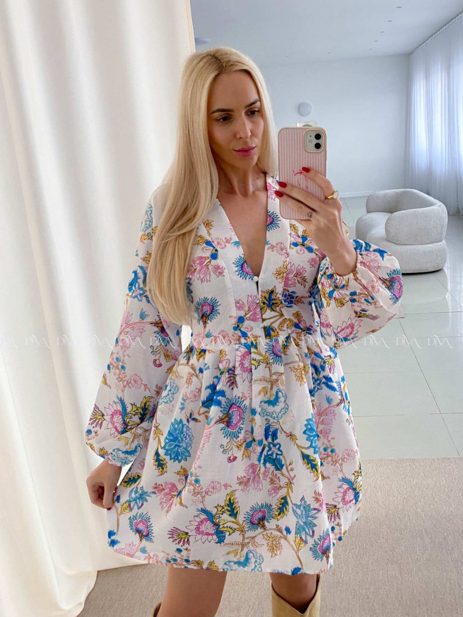 Bavlnené šaty ornament s balónovými rukávmi  AB 40