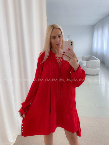 Plisované oversize šaty s perličkami červené AB 55